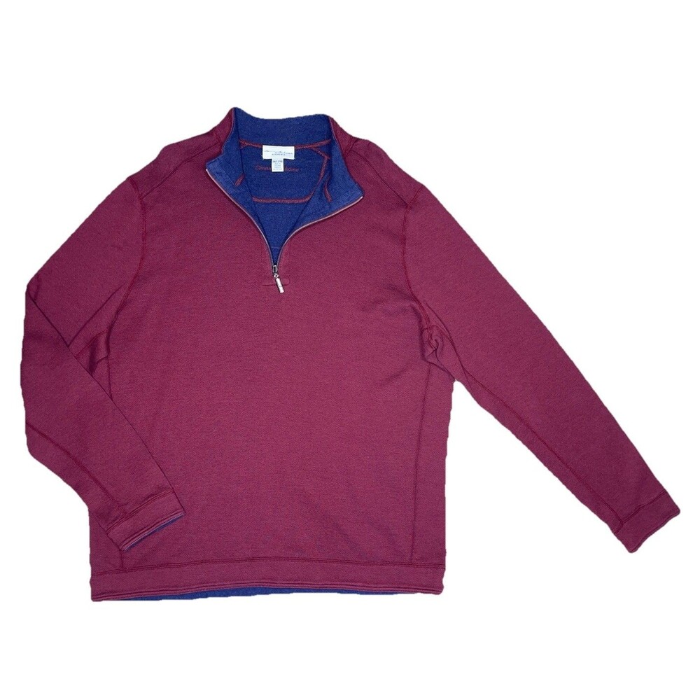 Tommy Bahama Reversible Quarter Zip Sweater Mens XXLT Tall Maroon Blue Pullover
